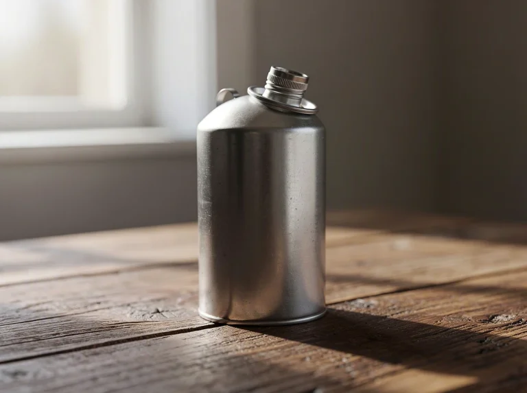 Lata de gasóleo agrícola sobre una mesa de madera