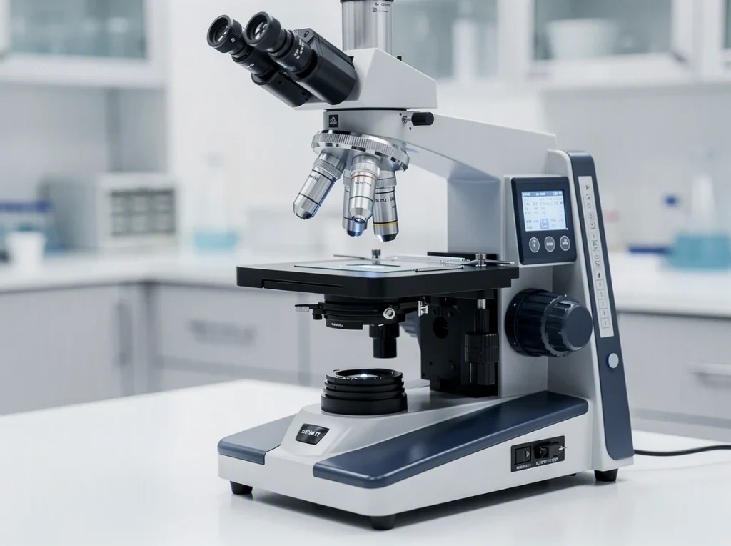 Microscopio moderno en un laboratorio científico