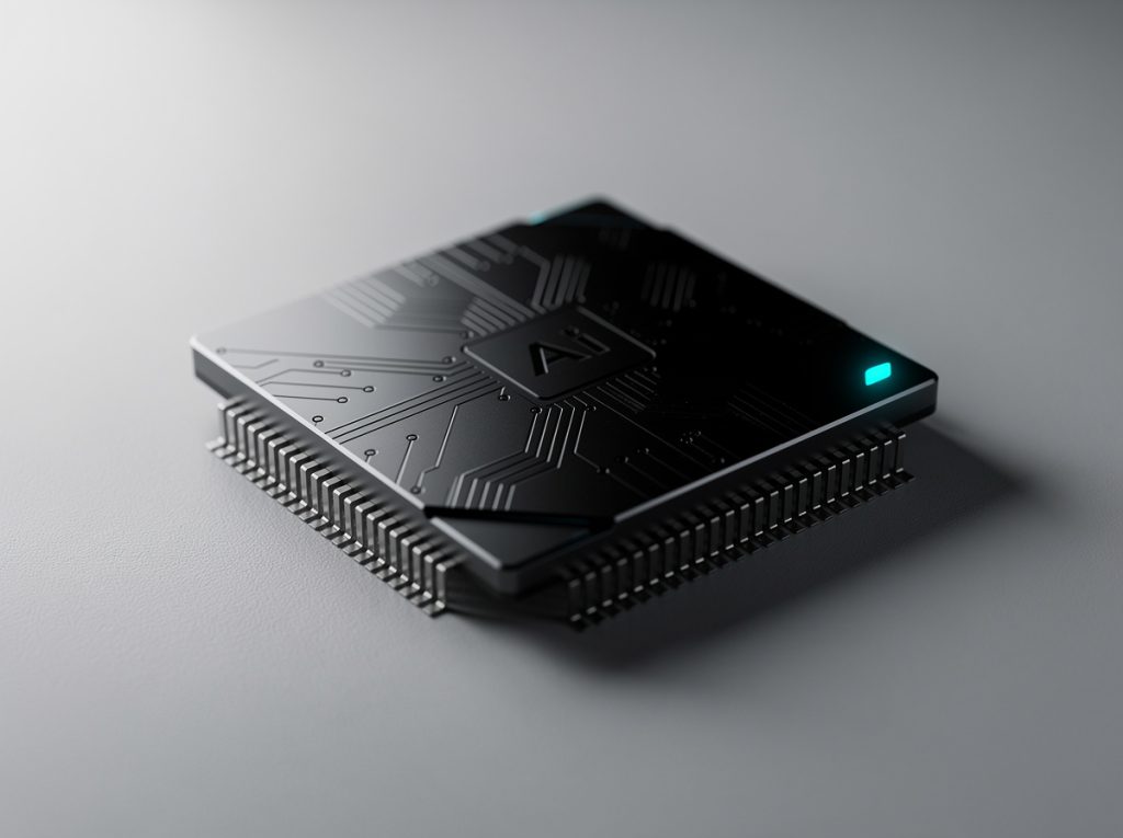 Chip de inteligencia artificial con diseño moderno y luz verde