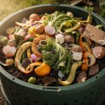 Montón de desperdicios alimentarios en un compostador