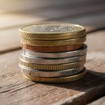 Monedas apiladas sobre una superficie de madera