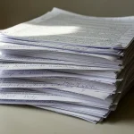 Pila de documentos impresos sobre una mesa