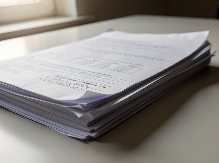 Pila de documentos impresos sobre una mesa