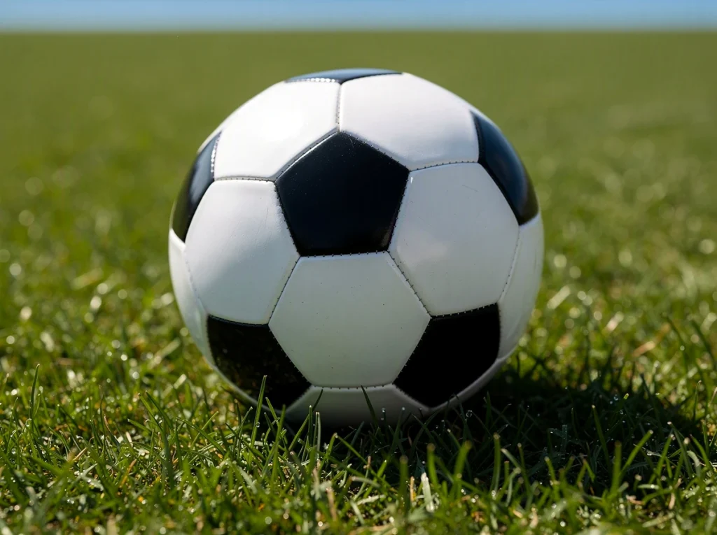 Balón de fútbol sobre césped verde en un campo deportivo