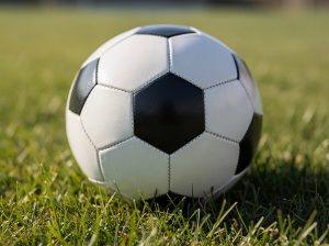 Balón de fútbol sobre césped verde en un campo de juego