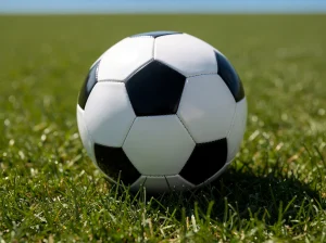 Balón de fútbol sobre césped verde en un campo deportivo