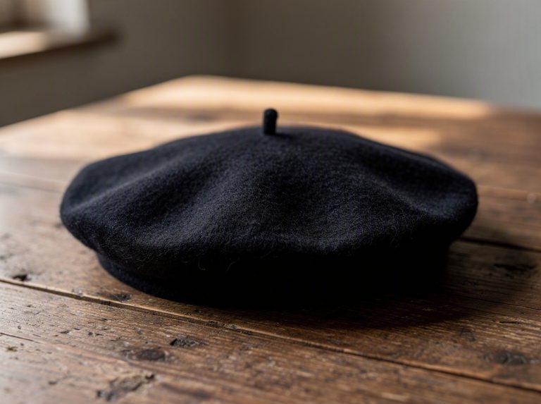 Boina negra sobre una mesa de madera clara