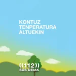 Ilustración de un paisaje con cielo azul y texto sobre temperaturas altas.