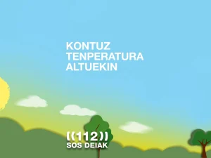 Ilustración de un paisaje con cielo azul y texto sobre temperaturas altas.