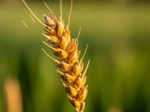 Espiga de trigo dorada en un campo verde