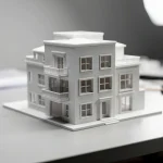Maqueta de edificio en un entorno de trabajo