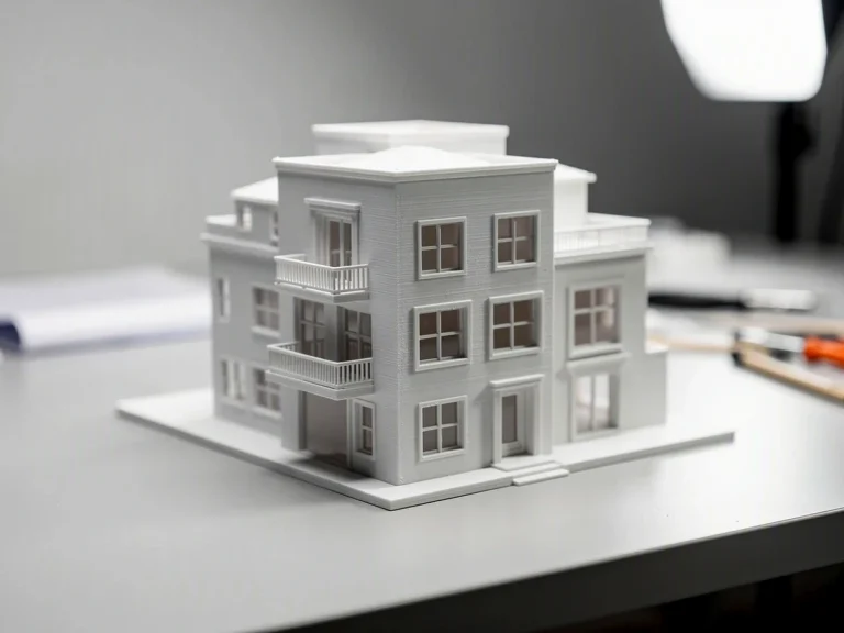 Maqueta de edificio en un entorno de trabajo