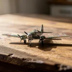 Modelo de avión de guerra sobre una mesa de madera