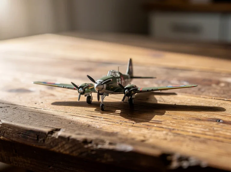 Modelo de avión de guerra sobre una mesa de madera