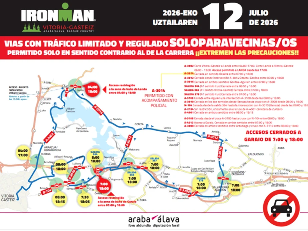 Mapa del Ironman 2026 con rutas y restricciones de tráfico