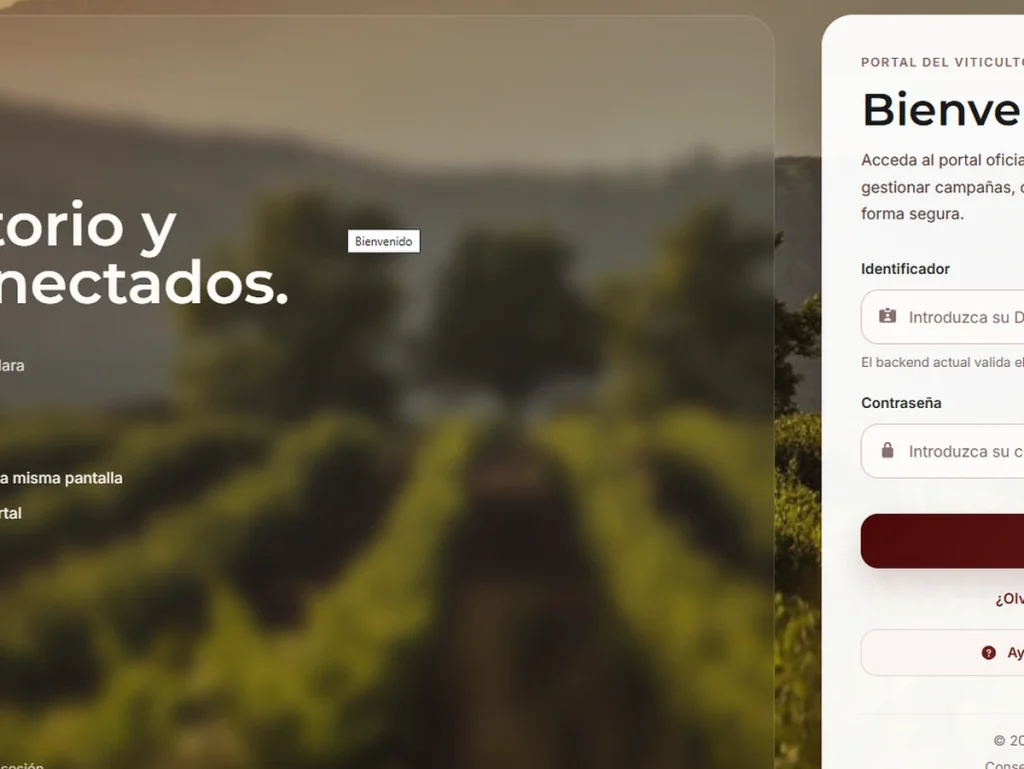 Pantalla de inicio del Portal del Viticultor en Rioja.