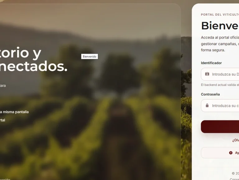 Pantalla de inicio del Portal del Viticultor en Rioja.