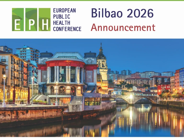 Vista de Bilbao con el logo de la Conferencia Europea de Salud Pública 2026