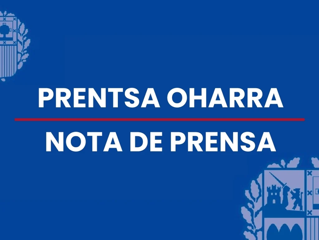 Fondo azul con texto que dice 'Prentsa Oharra' y 'Nota de Prensa'