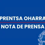 Fondo azul con texto que dice 'Prentsa Oharra' y 'Nota de Prensa'