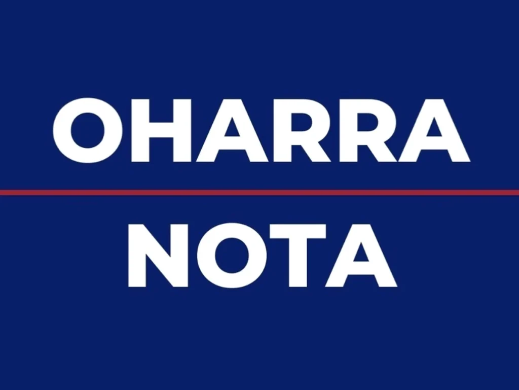 Texto en fondo azul que dice 'OHARRA NOTA'