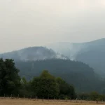 Humo y llamas en las montañas debido a un incendio forestal