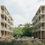 Edificios de vivienda pública con diseño moderno y áreas verdes
