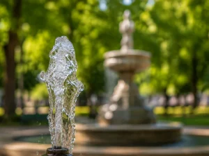 Chorro de agua de una fuente ornamental en un parque
