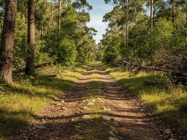 Sendero forestal rodeado de árboles y vegetación densa