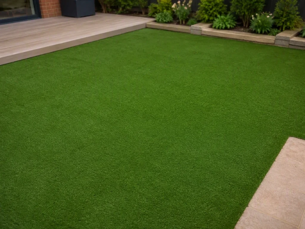 Césped artificial verde en un campo deportivo renovado